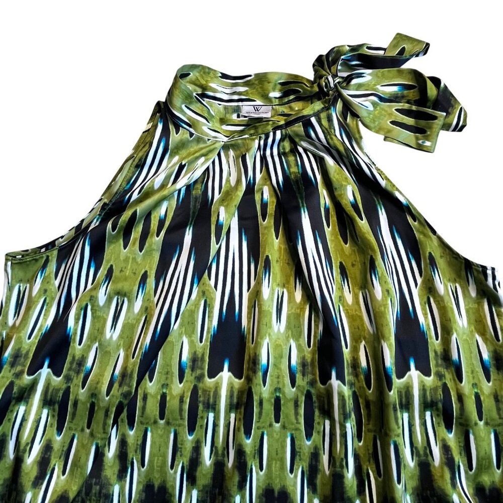 Worthington Woman 1X Green & Black Halter Top With Bow - Picture 2 of 9